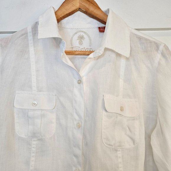 Tommy Bahama Relax White Linen Button Down Long Sleeve Shirt, Size Medium - Picture 2 of 9